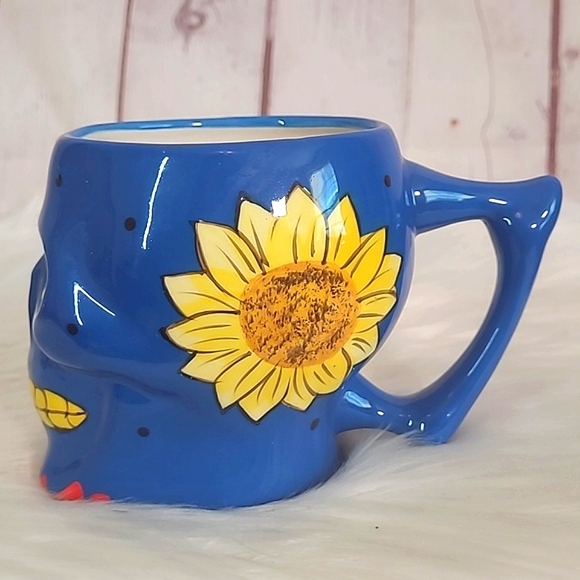 Pacific Giftware Handpainted Sunflower Floral Sugar Skull Coffee Mug Cup - Picture 5 of 16